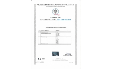 Certyfikat EC No. 1434-MDD-043/2018 Aneks 1