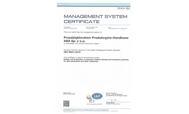 Certyfikat systemu zarządzania ISO 9001:2015 EN