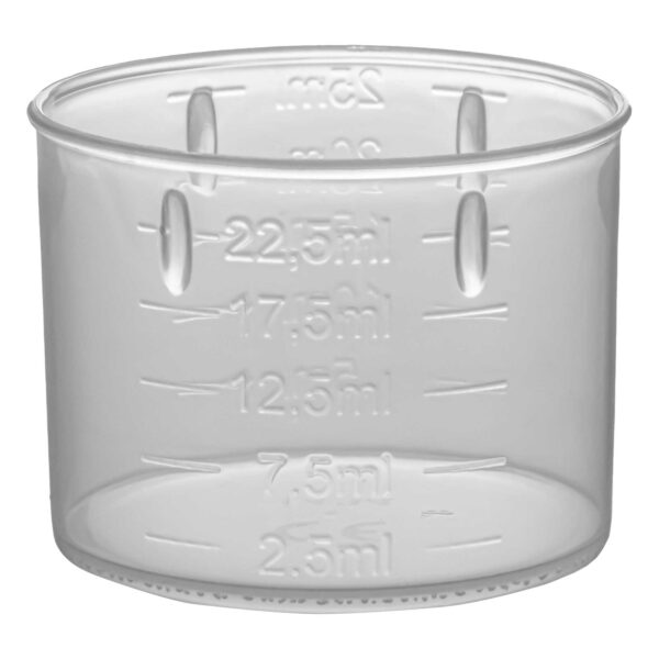 Kieliszek do odmierzania leków o pojemności 25ml  ze skalą 2,5-5,7-10-12,5-15-17,5-20-22,5-25ml
