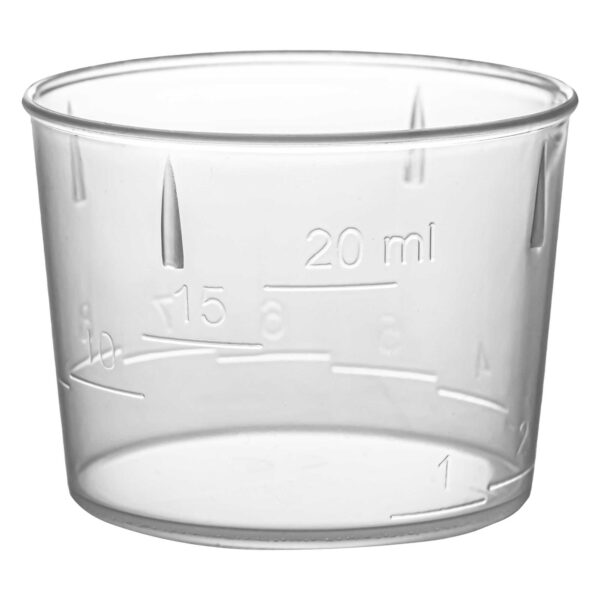 Kieliszek do dozowania leków o pojemności 30ml, ze skalą 1-2-3-4-5-6-7-8-9-10, 15, 20ml