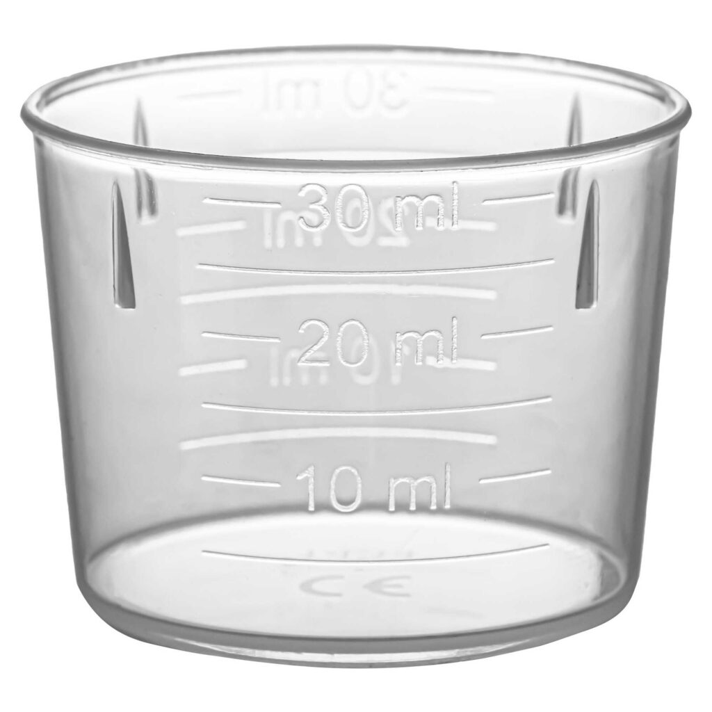 Kieliszek do odmierzania leków o pojemności 30ml, ze skalą 10, 20, 30ml