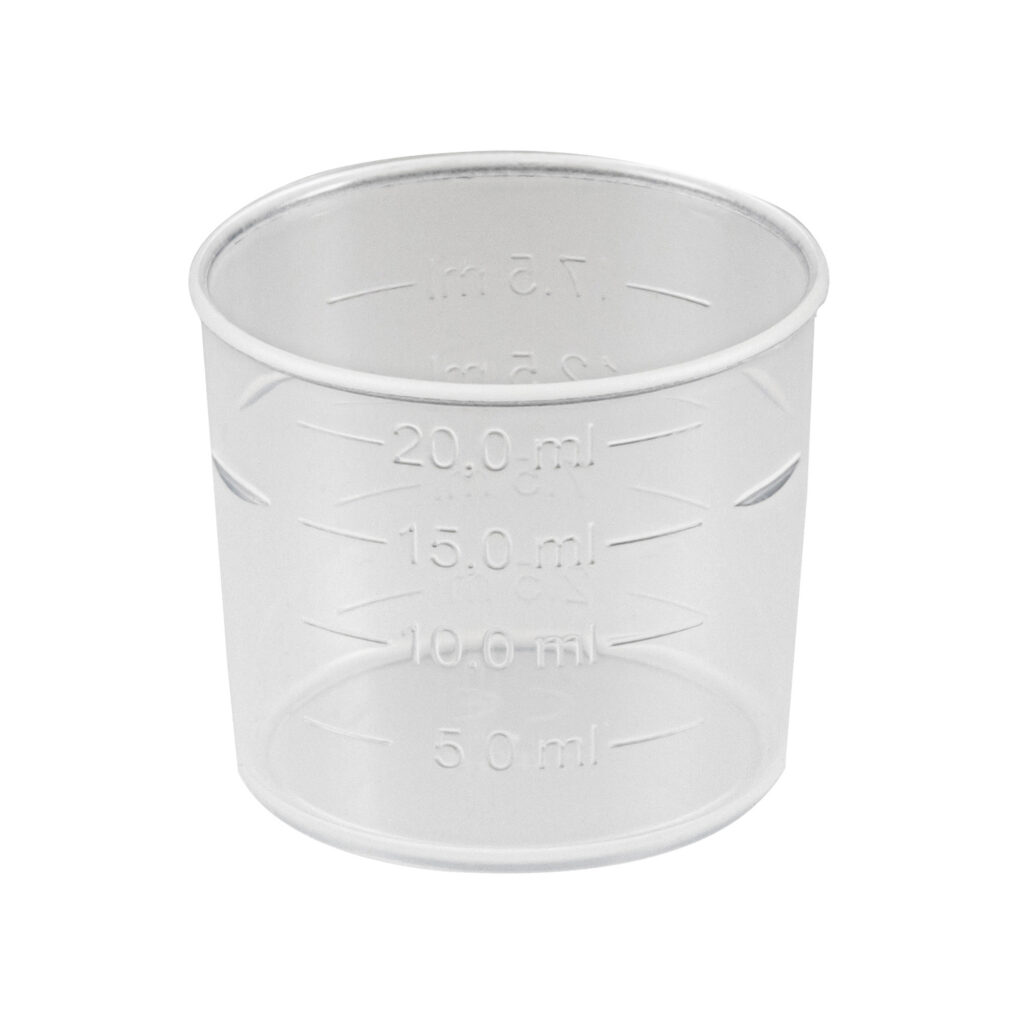 Kieliszek do odmierzania leków o pojemności 20ml ze skalą 2,5-5,0-7,5-10,0-12,5-15,0-17,5-20,0ml